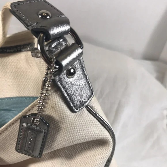 Coach Beach Cream and Blue Starfish Canvas & Silver Leather accent Crossbody Bag - Picture 3 of 6